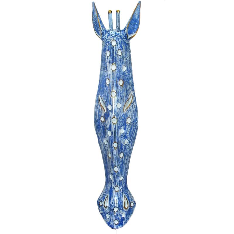 Handmade Wood Wash Dots Giraffe Mask (Indonesia) - 40" - Blue