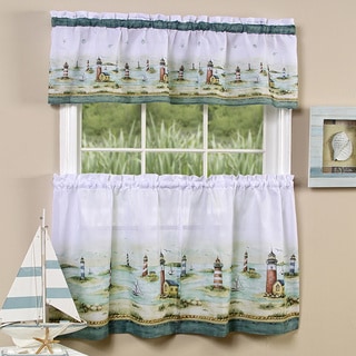 Details about   Colordrift Seascape Coral Cream Beach Nautical Seashells Valance & Tiers Set NWT