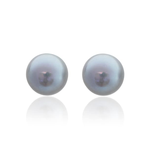 Sterling Silver 11-12mm Black Freshwater Cultured Button Pearl Stud Earrings