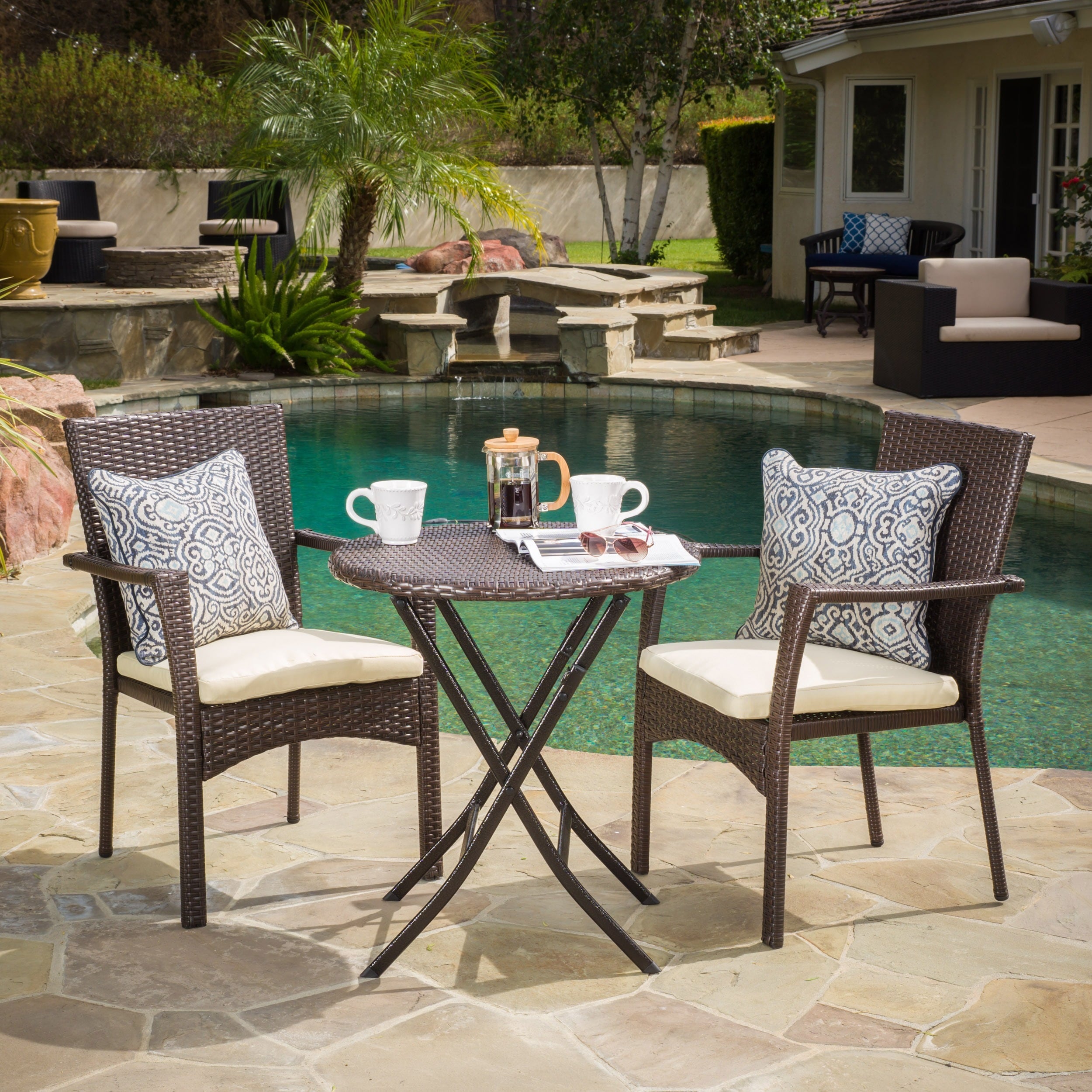 Elba 3-piece Wicker Bistro Set by Christopher Knight Home - Bed
