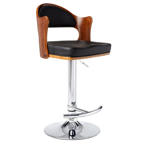 Shop Walnut Black PU Adjustable Swivel Bar Stool with Chrome Base