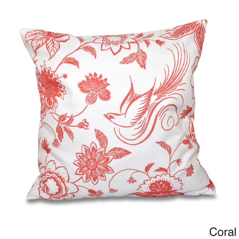 Traditional Bird Floral 18 x 18-inch Outdoor Pillow - Pink