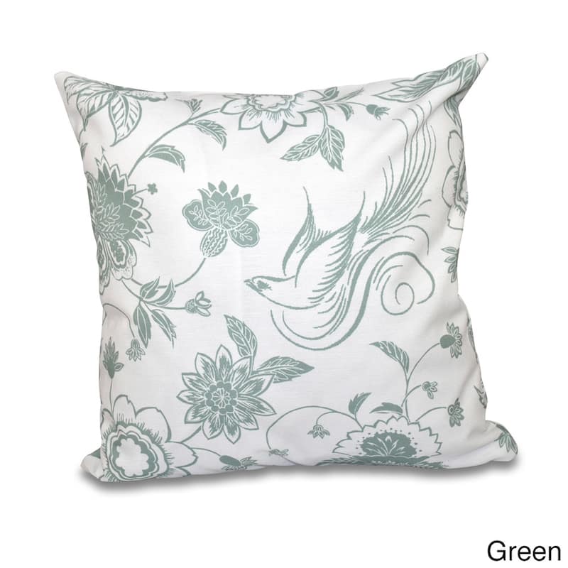 Traditional Bird Floral 18 x 18-inch Outdoor Pillow - Green