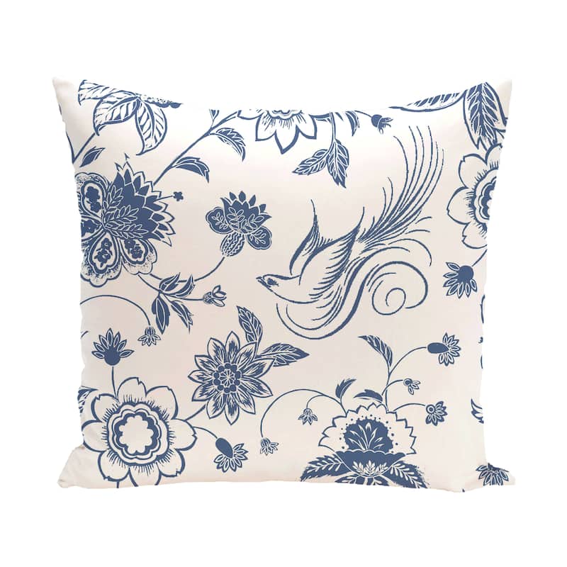 Traditional Bird Floral 18 x 18-inch Outdoor Pillow