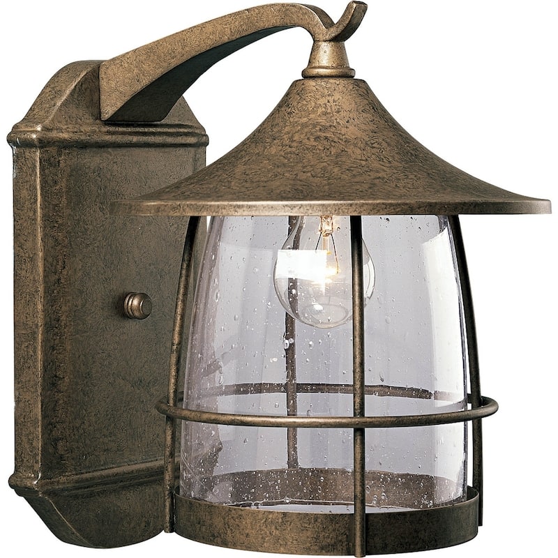 Progress Lighting P5764-86 Prairie One Light Chestnut Finished Wall Lantern with Seeded Glass