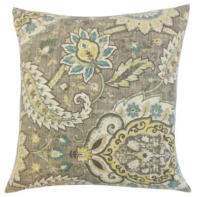 Harum Floral Down and Feather Filled Throw Pillow with Hidden Zipper Closure 18-inch Platinum