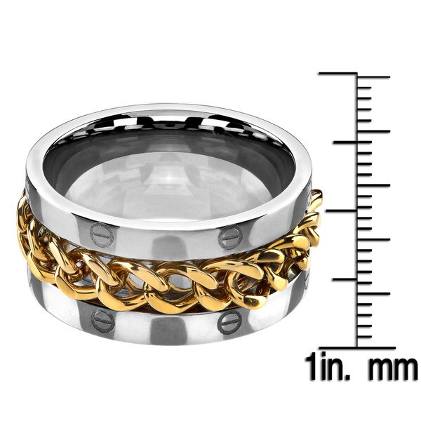 Stainless Steel Black 2 Color Star Spinning Flat Band Ring