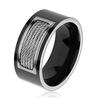 mens black plated polished titanium cable inlay comfort fit ring 10mm wide - Titanium Wedding Rings For Her mens black plated polished titanium cable inlay comfort fit ring 10mm wide - Titanium Wedding Rings For Her