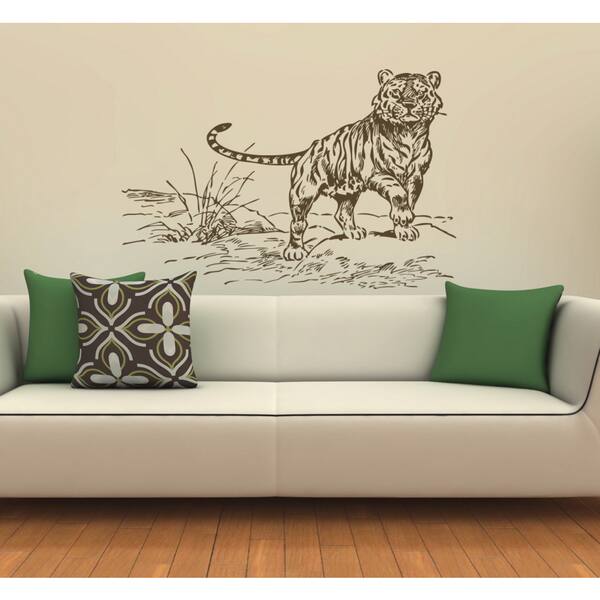 Tiger on the nature Wall Art Sticker Decal Brown - Overstock - 11719823