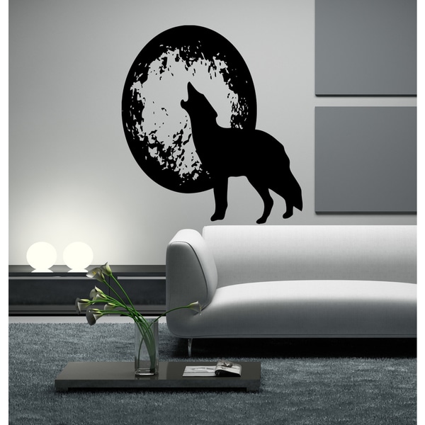 Shop Wolf howling at the moon Wall Art Sticker Decal - Free Shipping On ...