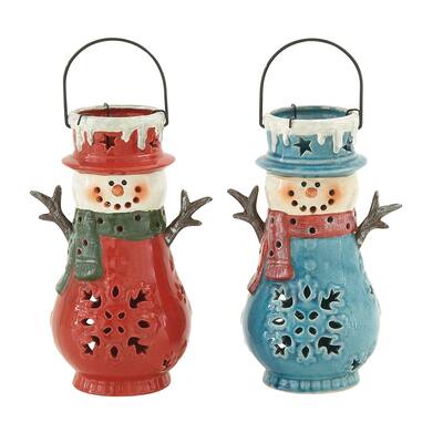 Ceramic Snowman Lantern 2 Assorted