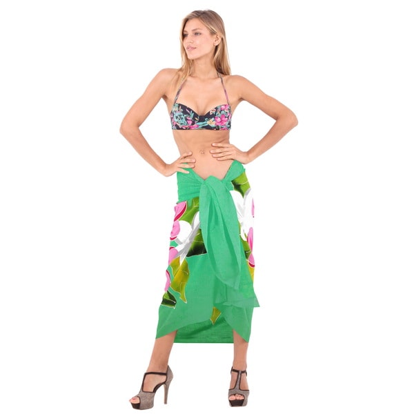 La Leela Soft Rayon Caribbean Troupe Beach Sarong Cover Up Wrap La Leela Soft Rayon Caribbean Troupe Beach Sarong Cover Up Wrap 78x43 Inch Green