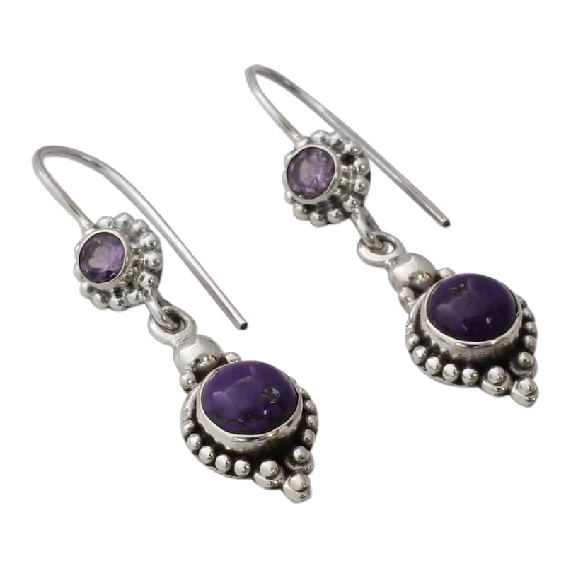 NOVICA Sterling Silver 'Violet Reverie' Amethyst Turquoise Earrings - 1.6*0.4