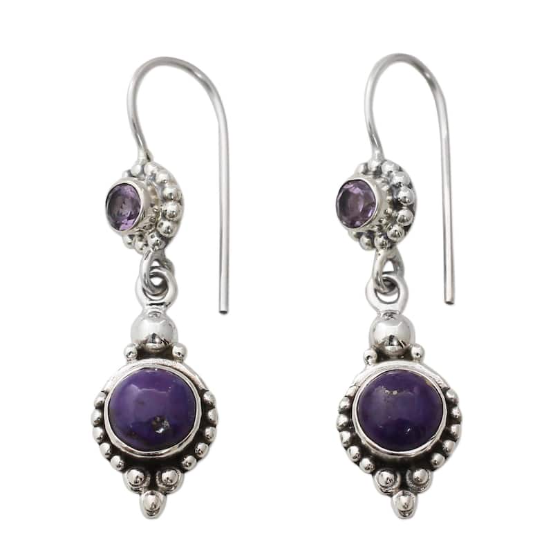 NOVICA Sterling Silver 'Violet Reverie' Amethyst Turquoise Earrings - 1.6*0.4