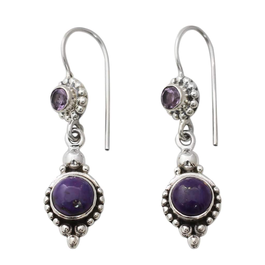 NOVICA Sterling Silver 'Violet Reverie' Amethyst Turquoise Earrings - 1.6*0.4