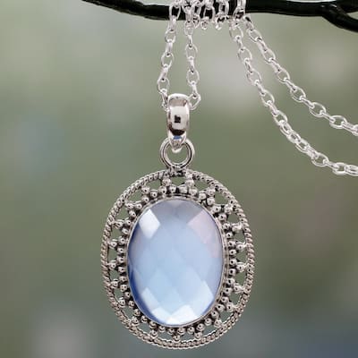 NOVICA Handmade Sterling Silver 'Azure Ice' Chalcedony Necklace (India) - 7'6" x 9'6"