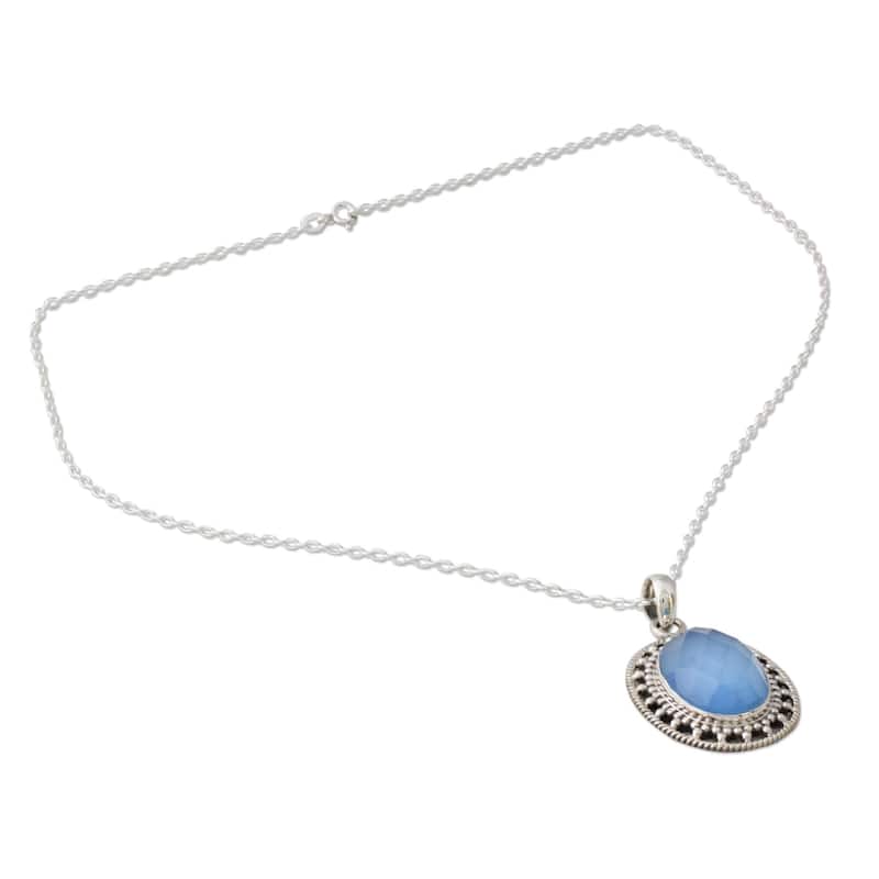 NOVICA Handmade Sterling Silver 'Azure Ice' Chalcedony Necklace (India) - 7'6" x 9'6"