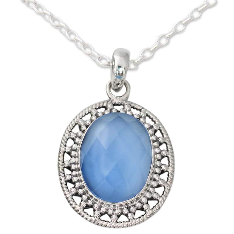 NOVICA Handmade Sterling Silver 'Azure Ice' Chalcedony Necklace (India) - 7'6" x 9'6"