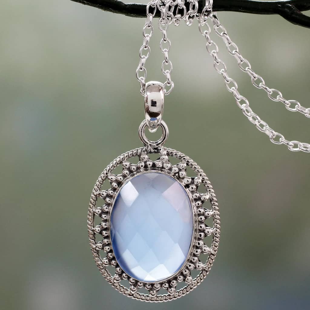 NOVICA Handmade Sterling Silver 'Azure Ice' Chalcedony Necklace (India) - 7'6" x 9'6"