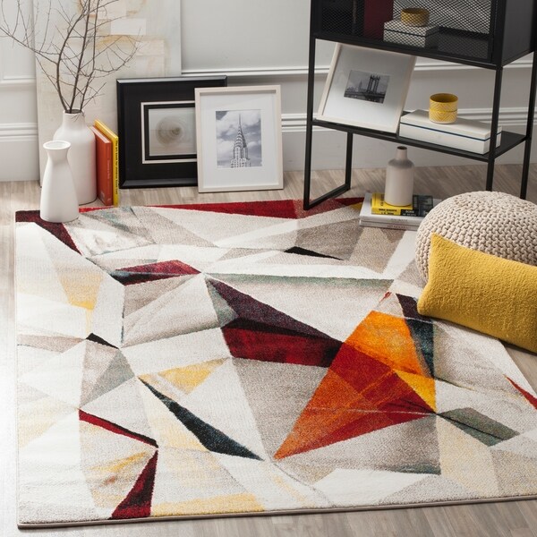 Safavieh Porcello Modern Abstract Light Grey/ Orange Rug - 6' x 9'