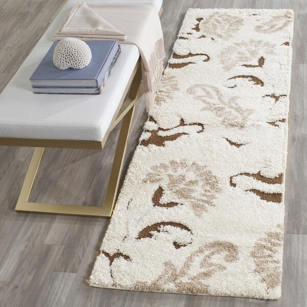 Safavieh Florida Shag Elegant Cream/ Dark Brown Runner Rug - 2' 3 x 7'