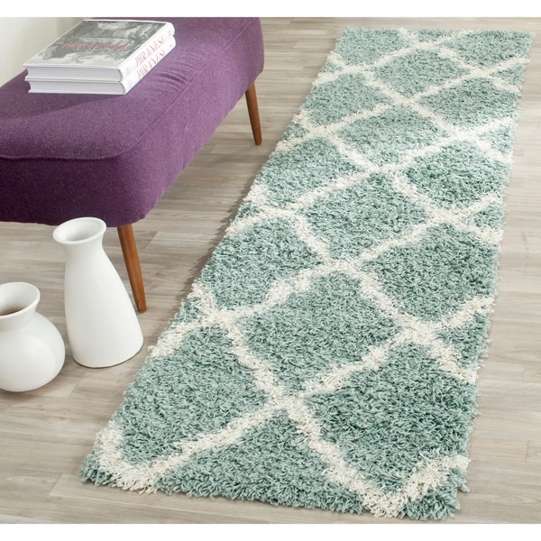 Safavieh Dallas Shag Light Blue/ Ivory Trellis Rug - 2' 3 x 6'