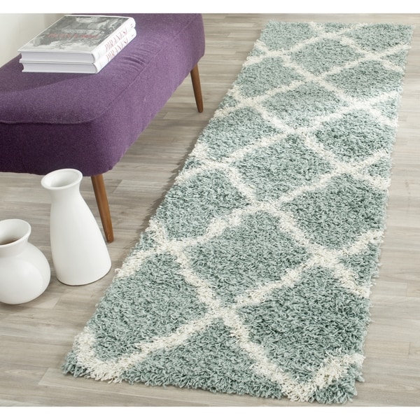 Safavieh Dallas Shag Light Blue/ Ivory Trellis Rug (2' 3 x 6')