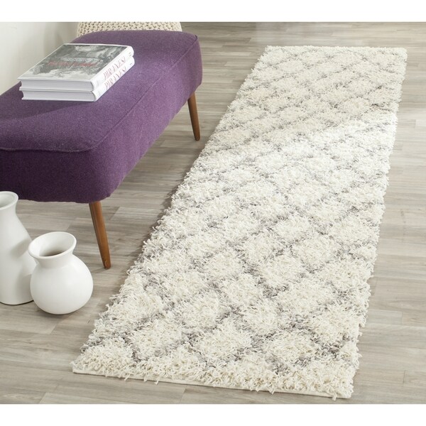 Safavieh Dallas Shag Ivory/ Grey Trellis Runner - 2'3" x 10'
