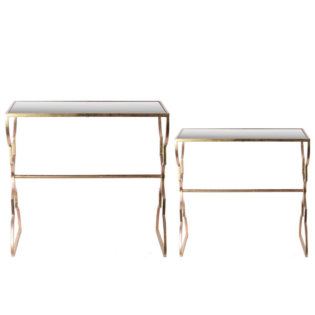 Metal Rectangular Nesting Console Table Set of Two Metallic Finish Gunmetal Gray