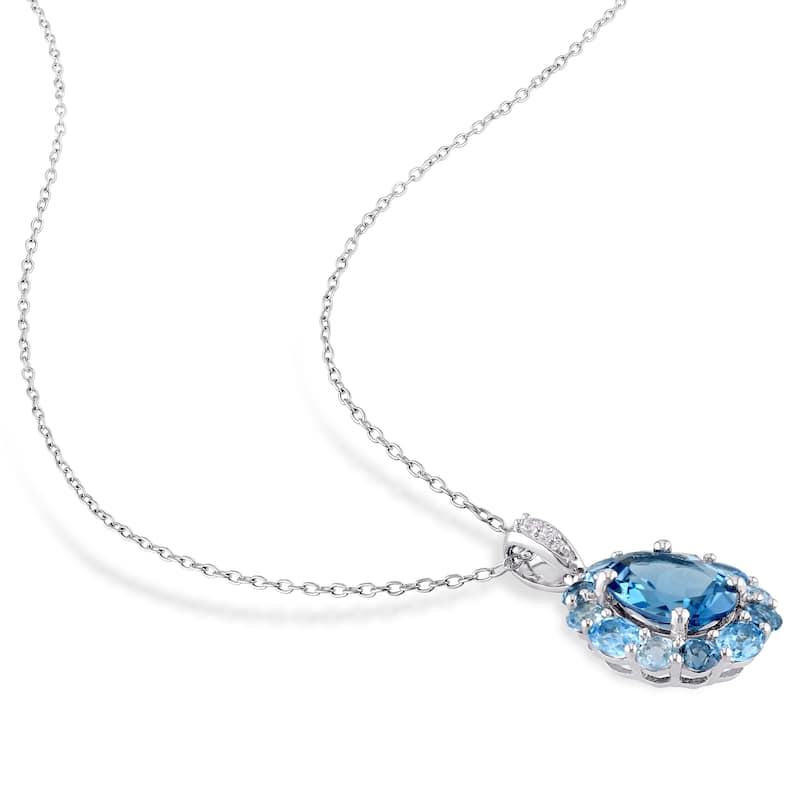 Miadora Sterling Silver Blue and White Topaz Halo Necklace