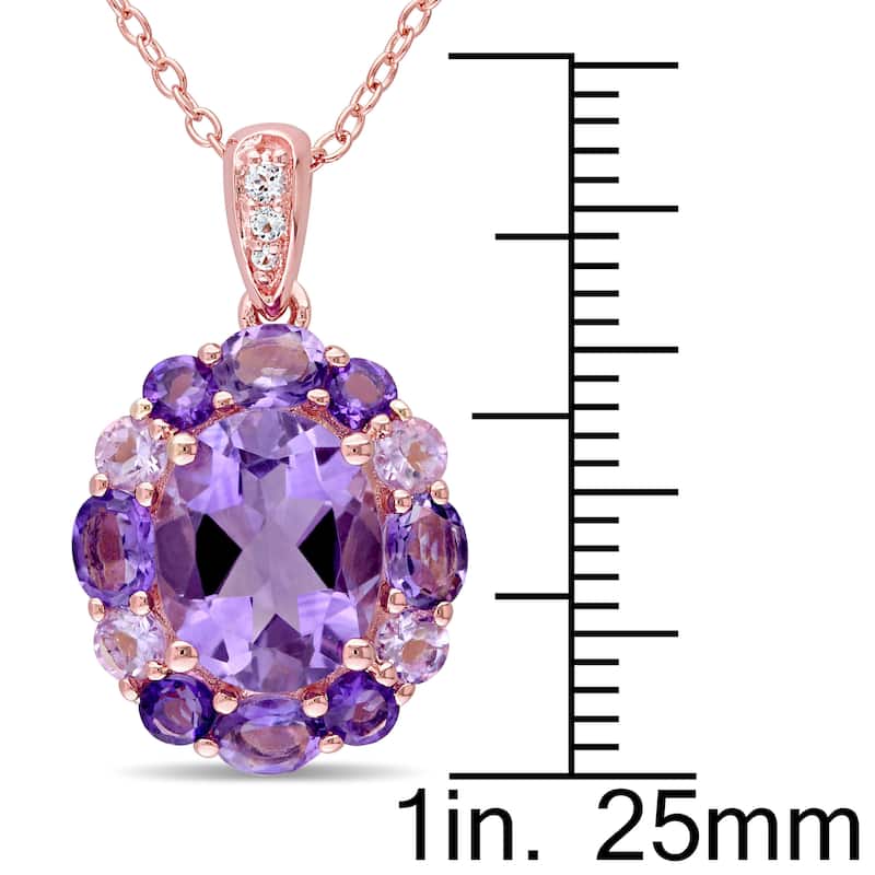 Miadora Rose Silver Amethyst Rose de France and White Topaz Halo Necklace - Purple