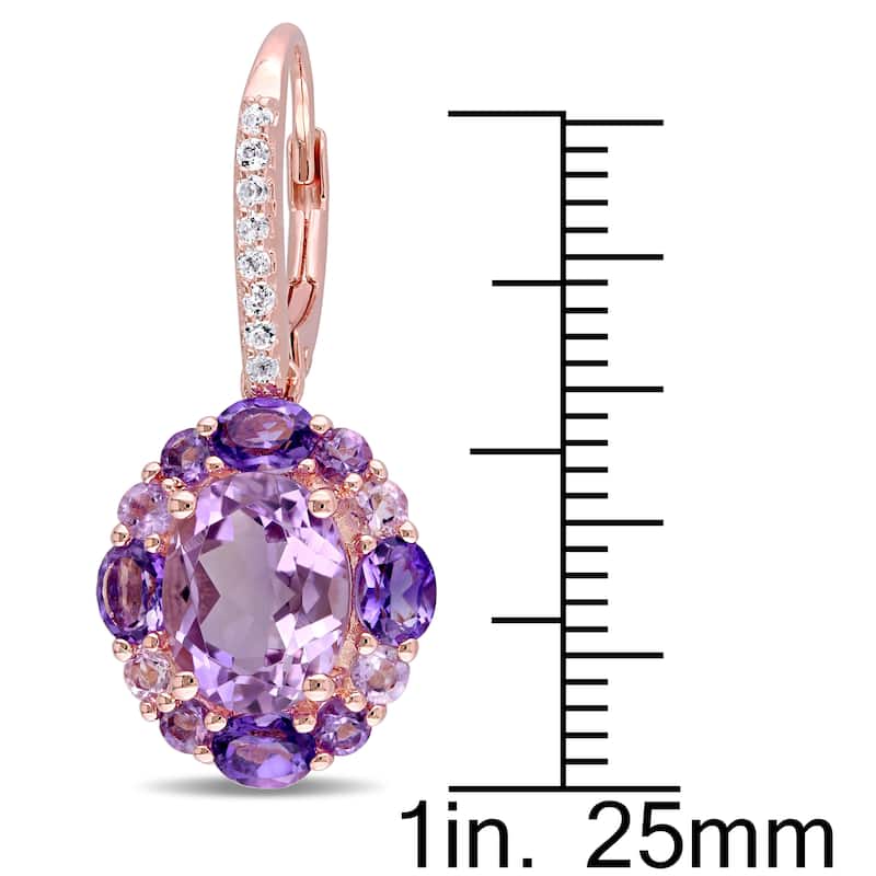 Miadora Rose Plated Silver Amethyst White Topaz and Rose de France Halo Earrings - Purple