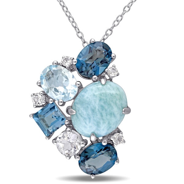 Miadora Sterling Silver Larimar and Blue and White Topaz Cluster Necklace