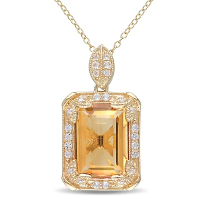 Miadora Yellow Silver Citrine White Topaz and Diamond Accent Halo Necklace
