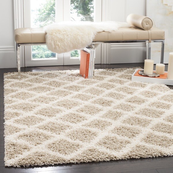 Shop Safavieh Dallas Shag Beige/ Ivory Trellis Rug 6' Square On