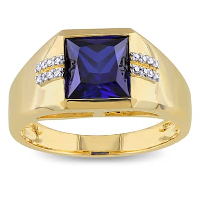 Miadora Men's 10k Yellow Gold Created Blue Sapphire and Diamond Accent Ring