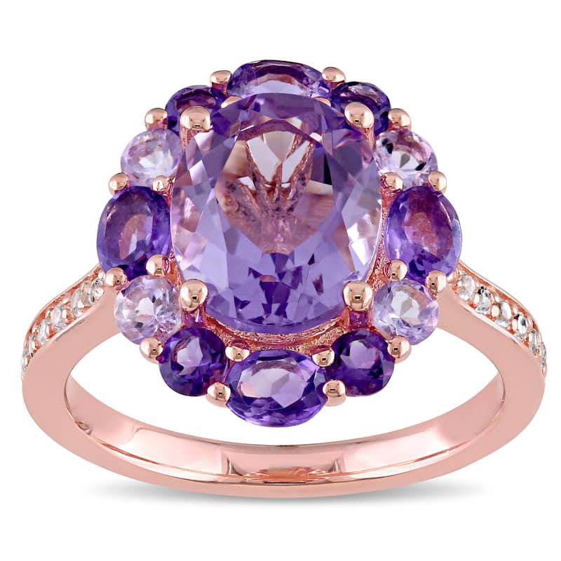 Miadora Rose Silver Amethyst Rose de France and White Topaz Cocktail Ring - Purple