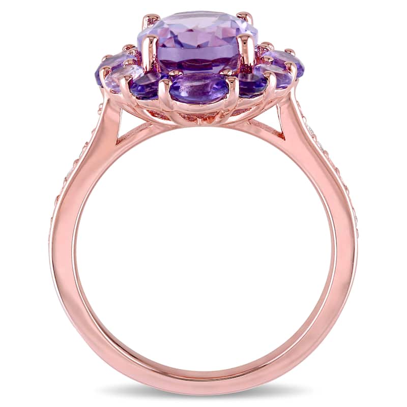 Miadora Rose Silver Amethyst Rose de France and White Topaz Cocktail Ring - Purple