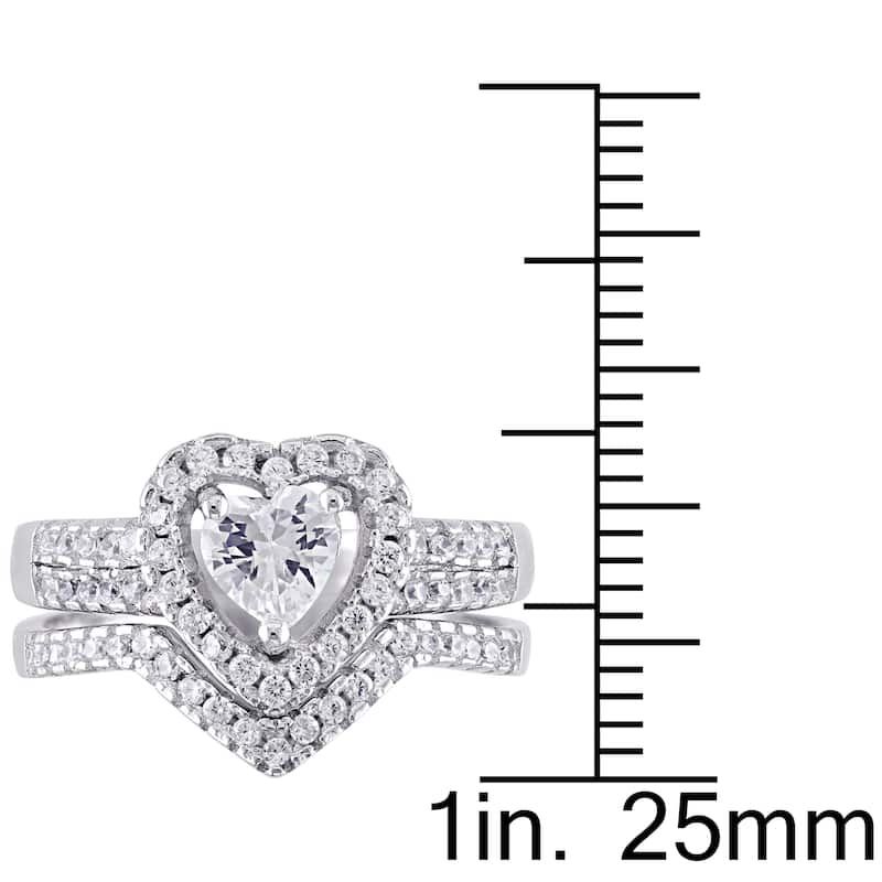 Miadora Sterling Silver Cubic Zirconia Bridal Heart Halo Wedding Ring Set - White
