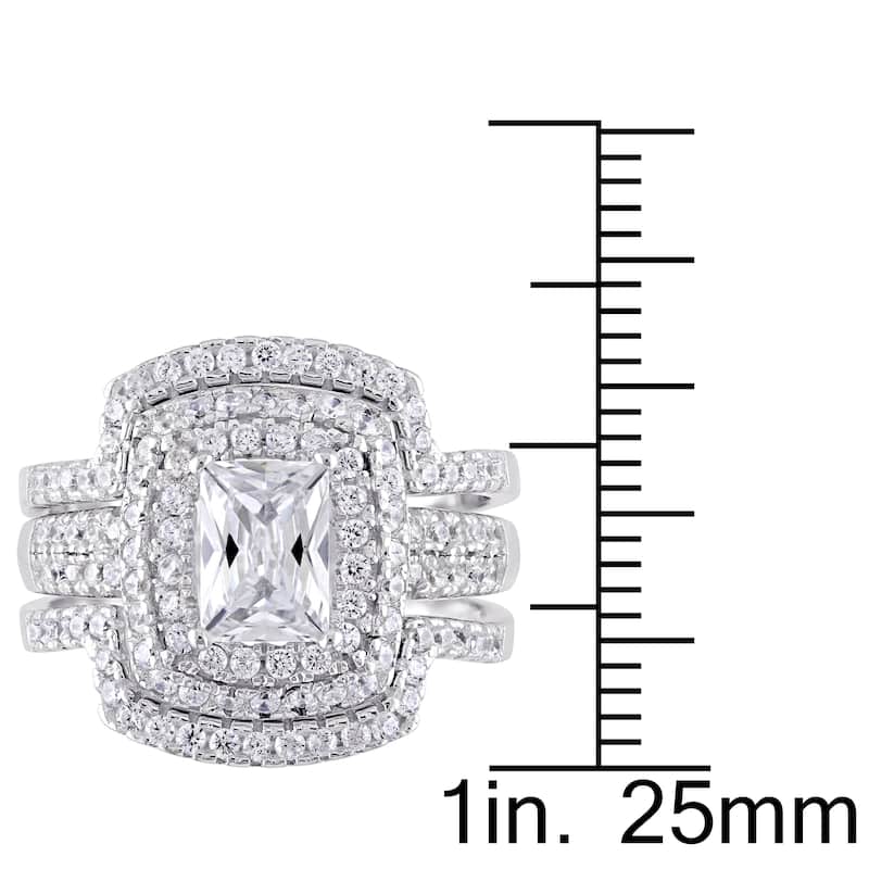 Miadora Sterling Silver Cubic Zirconia Halo Bridal Wedding Ring Set