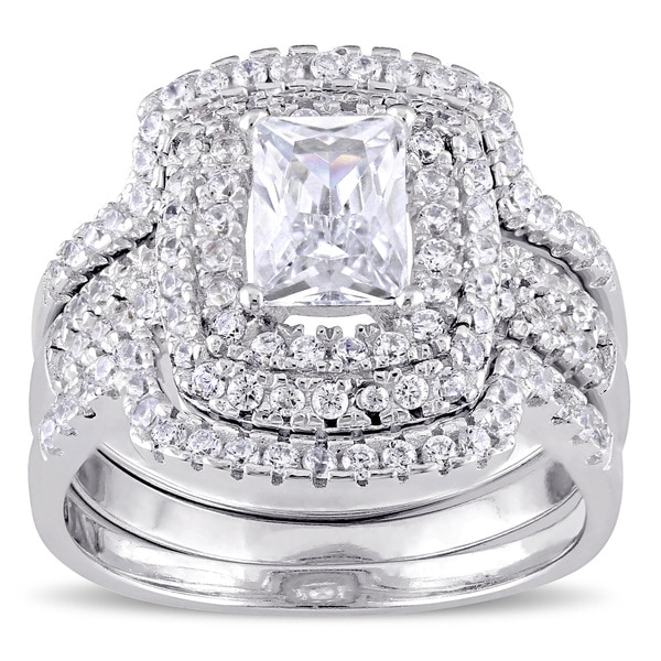 Shop Miadora Sterling Silver Cubic Zirconia Halo Bridal