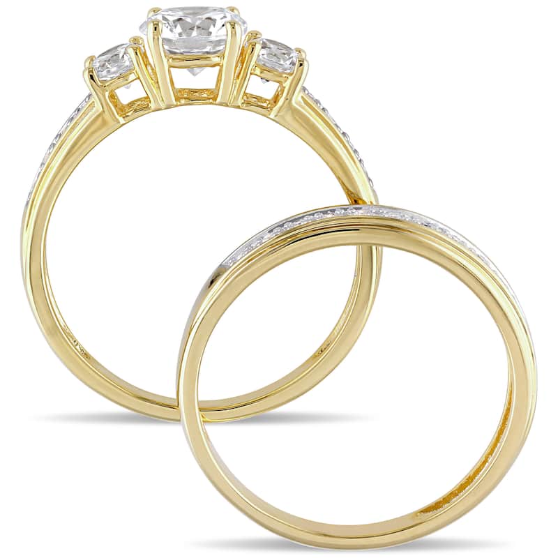 Miadora Yellow Silver Cubic Zirconia Bridal 3-stone Bridal Ring Set - White
