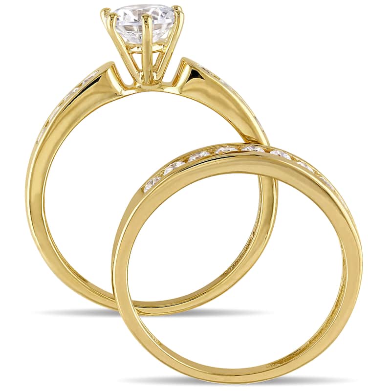Miadora Yellow Silver Channel Set Cubic Zirconia Bridal Wedding Ring Set - White