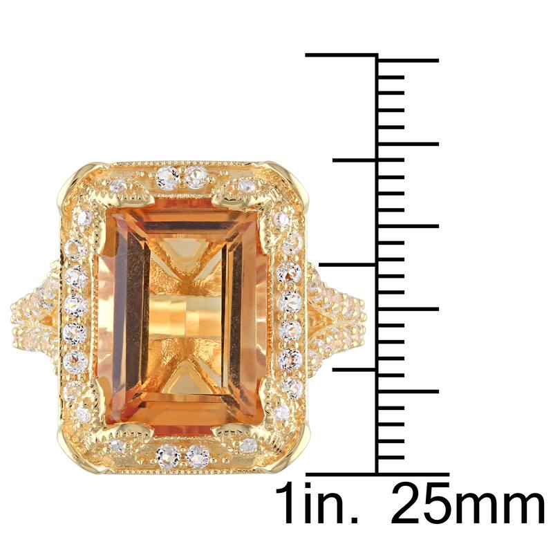Miadora Yellow Silver Citrine and White Topaz and Diamond Accent Halo Cocktail Ring