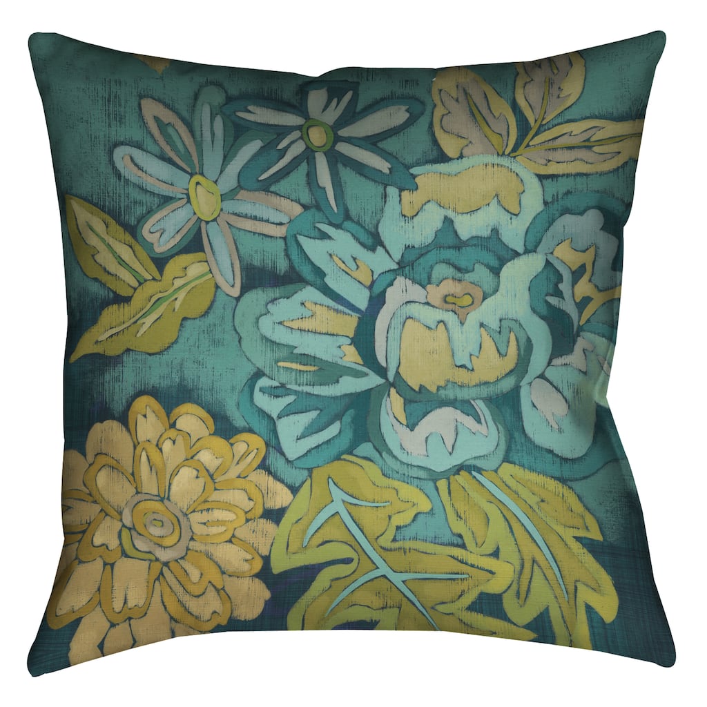 Laural Home Teal Florals II Decorative 18-inch Pillow