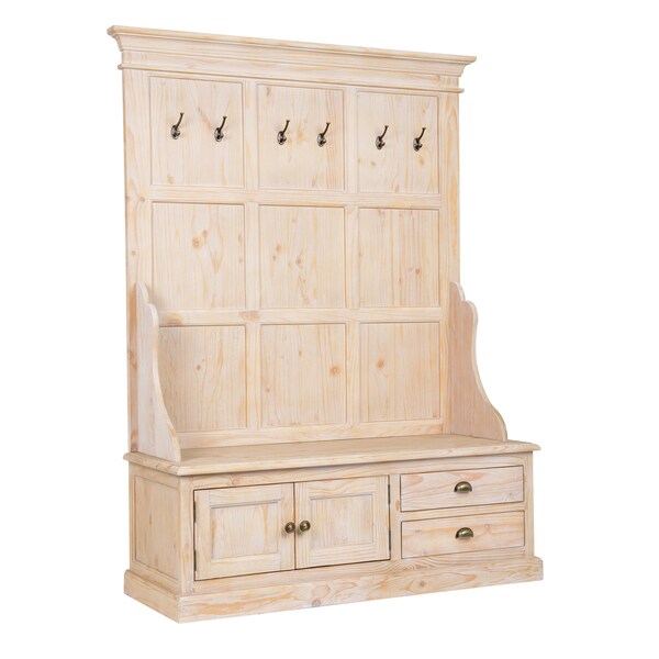 Reclaimed Pine Storage Bench with Hooks, Drawers, and ...