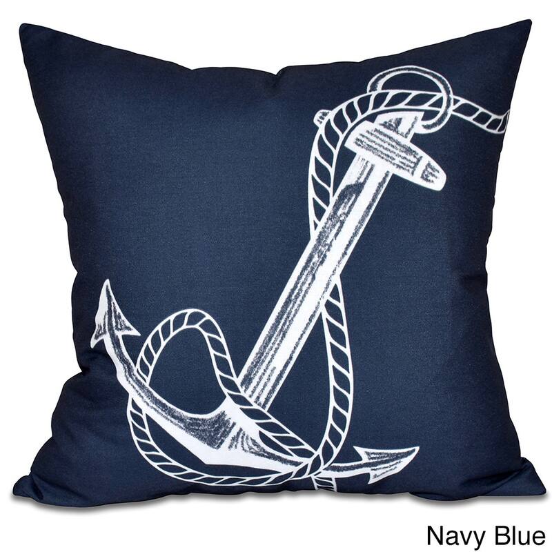 Anchored Geometric Print 20 x 20-inch Outdoor Pillow - Navy