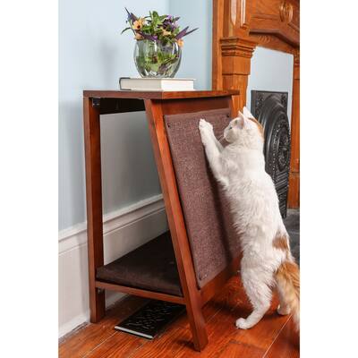 The Refined Feline A-Frame Cherry Brown Finish Wood Cat Bed with Scratcher End Table