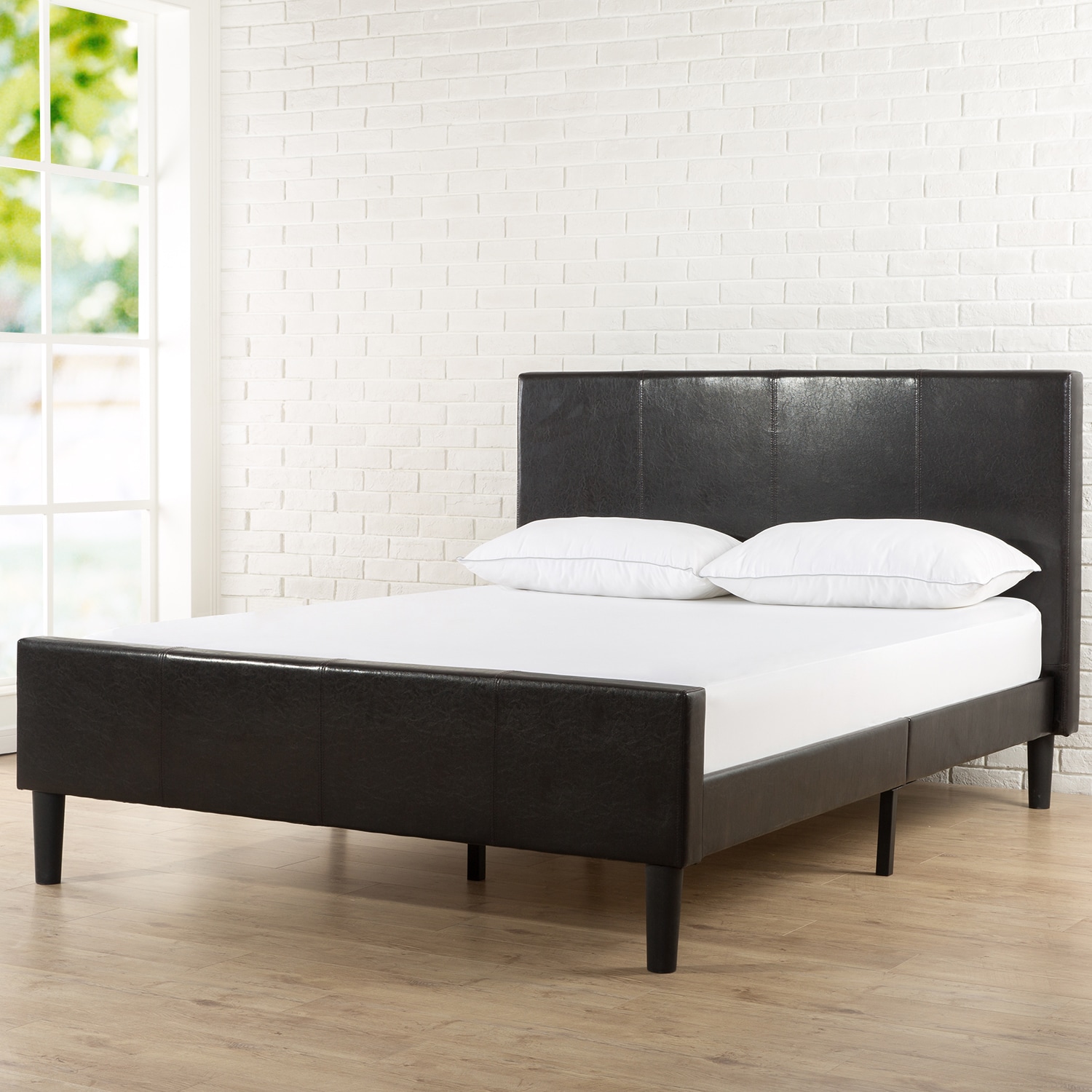 zinus deluxe faux leather platform bed