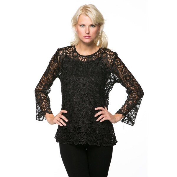 long sleeve lace blouse black